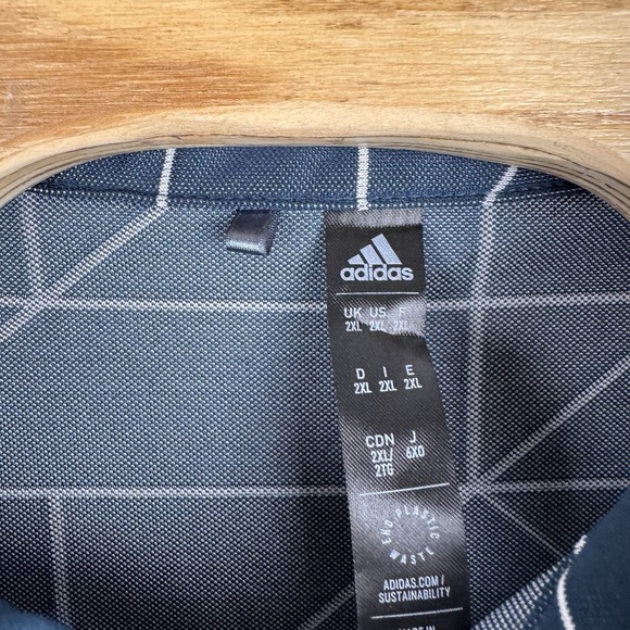 Adidas Navy‎ Blue Geometric Print Performance Golf Polo Mens 2XL Stretch - Picture 4 of 5